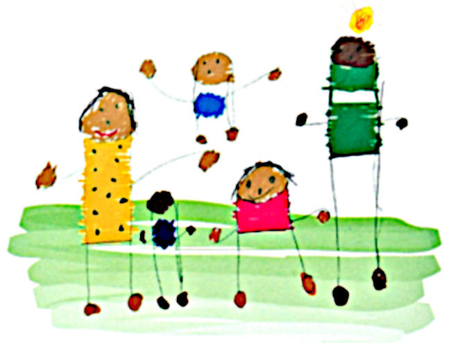     child's drawing of lots of people